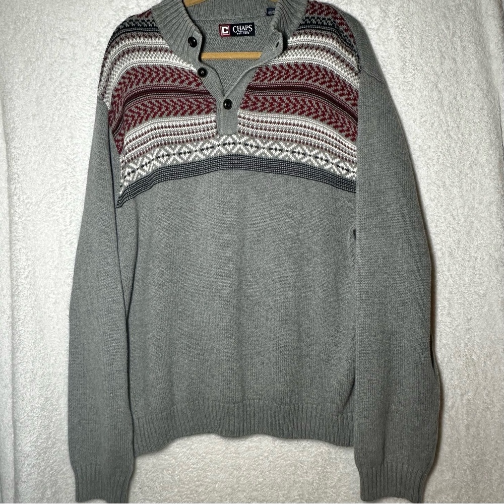 Chaps Men's Fair Isle Three Button Mock Neck Collar Pullover Sweater Size XXL - Picture 7 of 7